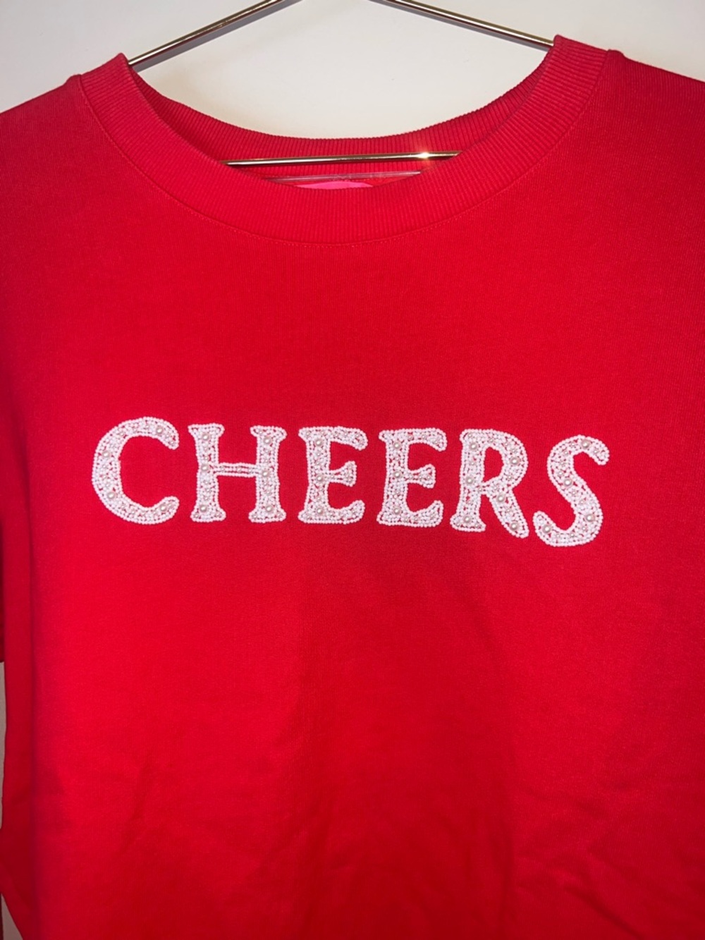 Lilly Pulitzer Cheers Pearl Beaded Crewneck Sweatshirt Red Size Medium - Picture 3 of 12